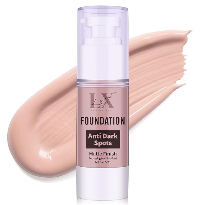 LXSKN Anti-Dark Spot Liquid Foundation - Collagen Serum Foundation Infused with 2% Niacinamide, High Coverage For A Smooth & Satin Finish, 107 Light