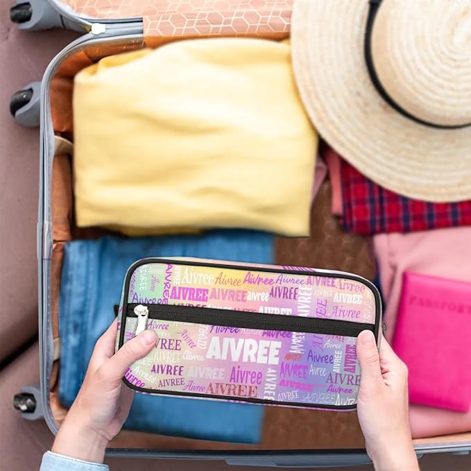 KFNHN Custom Cosmetic Bag with Name, Colorful Pink Purple Galaxy Background