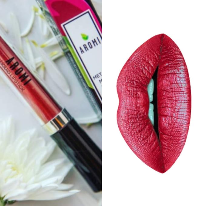 Aromi Candy Apple Metallic Liquid Lipstick, Dark Red Shade