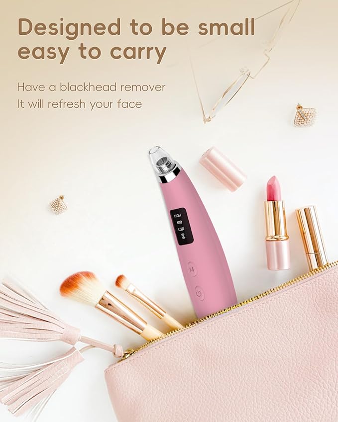 Blackhead Remover Pore Vacuum - Blackhead Remover for Face with 5 Attachments & 3 Suction Levels - Blackhead Vacuum removers for Women & Men (Matte Pink)
