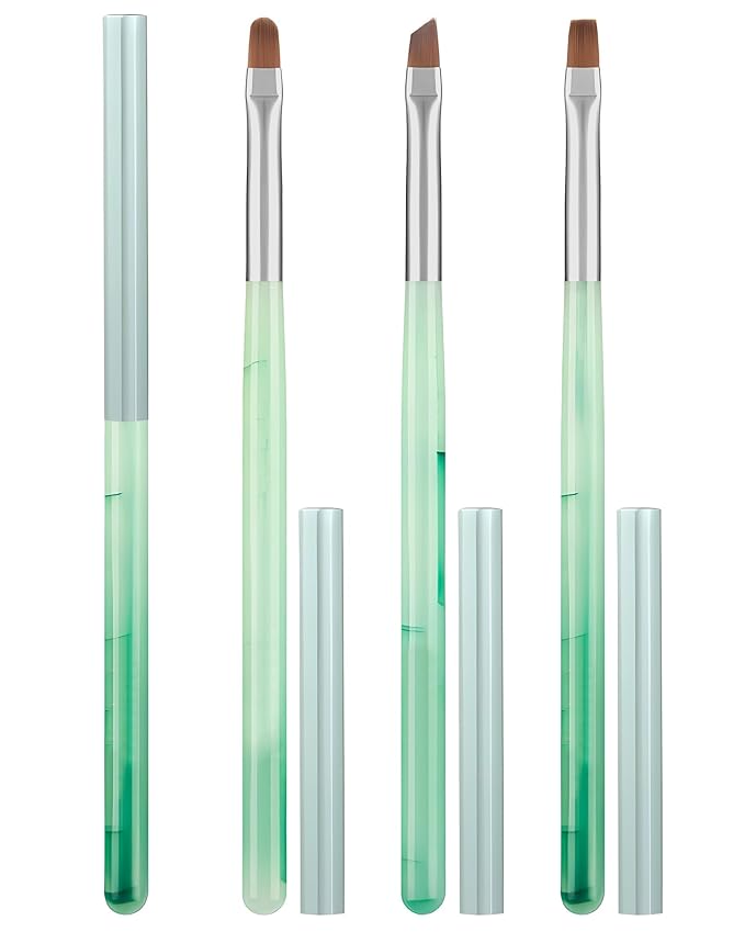 AMilHiTon 3PCS Nail Polish Clean Up Brush, Round/Flat/Angled, Emerald Green