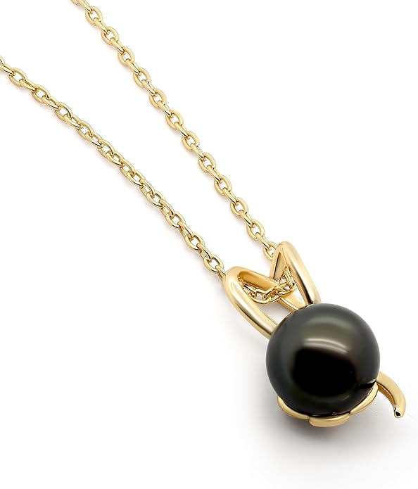 TRYNDI Real Tahitian Black Pearl Necklace Gifts for Women - Larger 11-12mm Luxury Pearl, Mothers Day Gifts For Wife - Christmas Valentines Soulmate Necklace For Women (Black Pearl Twist)