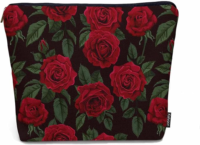 Kalygon Woman Rose Makeup Bag - Blossom Flower Roses Red Travel Cosmetic Bags Toiletry Makeup Organizer Pencil Pouch For Owners Lady Birthday Gifts