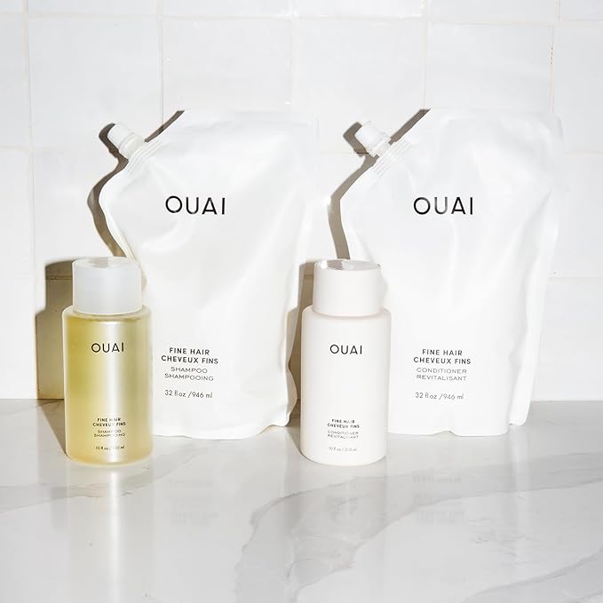 OUAI Fine Hair Shampoo - Biotin Thickening Shampoo for Flat, Thin Hair - Volumizing & Strengthening Keratin & Chia Seed Oil for Women & Men - Lightweight, Color-Safe, Sulfate Free, Refill 32 Oz