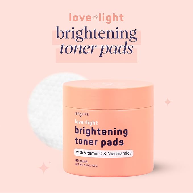 SpaLife Brightening Korean Toner Pads | For Uneven Skin Tone, Dark Spots & Discoloration, Clogged Pores, Dullness with Vitamin C, Niacinamide | Pre-Soaked Pads | 60 Count
