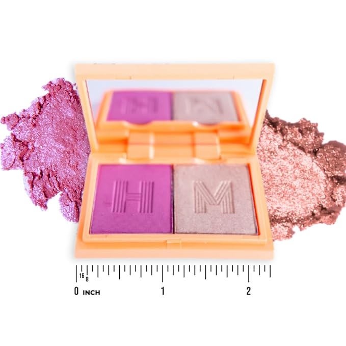 Haute Minute Makeup Blush + Brighten Highlighter Duo, Mini Lightweight Blendable Shimmer Blush, High Pigmented Makeup Powder Palettes, Cruelty Free - #Blessed