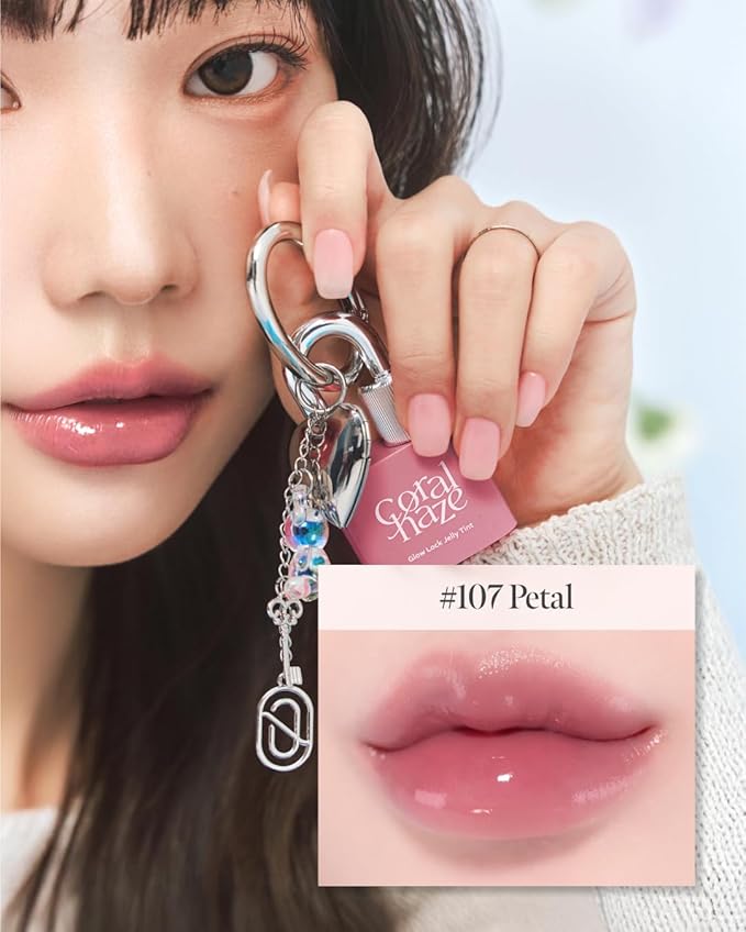 CORALHAZE Glow Lock Jelly Tint 107 Petal, Hydrating Water Glow Lip Stain, Non-Sticky Juicy Gloss, Long Lasting Glass Shine & Dewy Finish, Lightweight Moisturizing Lip Care, Korean Makeup