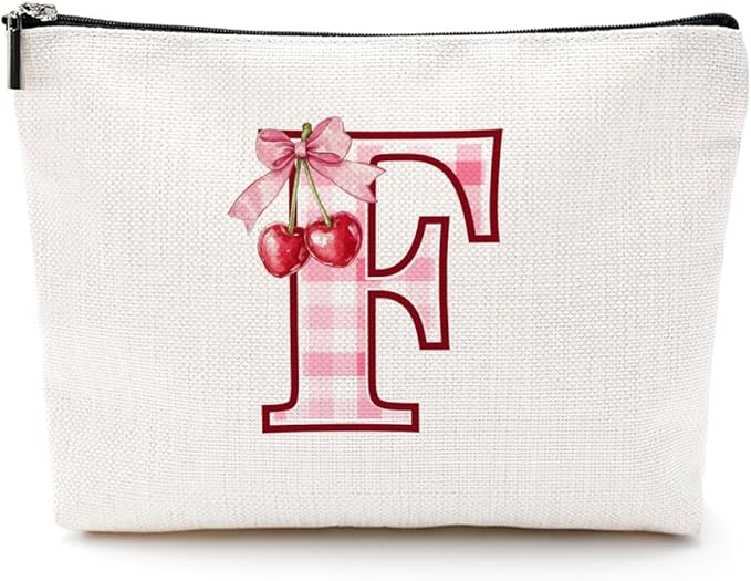 CQM Cherry Bag Initial F Makeup Bag Cherry Gifts for Women Cosmetic Bags