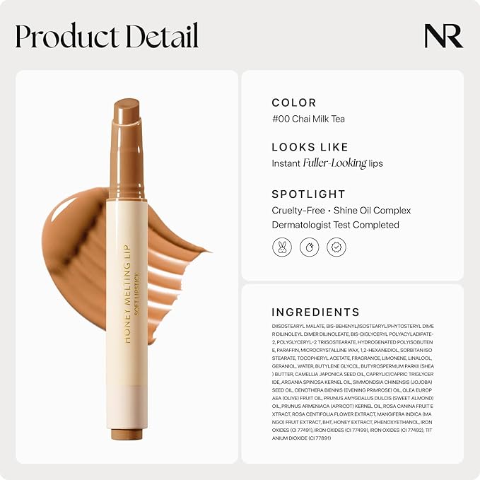 Nature Republic HONEY MELTING LIP (00 CHAI MILK TEA) | SOFT LIP STICK Hydrating Gloss, Moisturizing balms, Sheer tint, Shine & Nude, Glowy Finish, korean make up