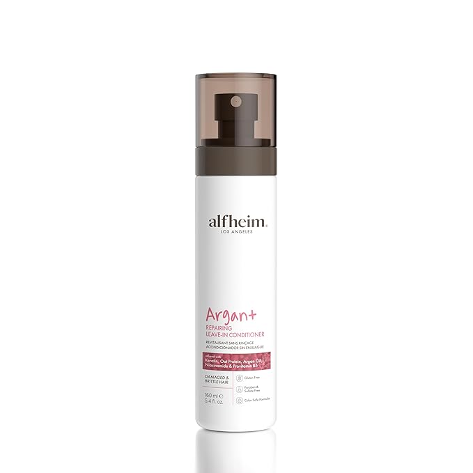 ALFHEIM Argan+ Repairing Leave-in Conditioner Spray for Dry, Damaged & Frizzy Hair with Argan Oil, Keratin, Oat Protein – Instant Detangling, Shine & Frizz Control – Color Safe, Sulfate Free – 5.4 oz
