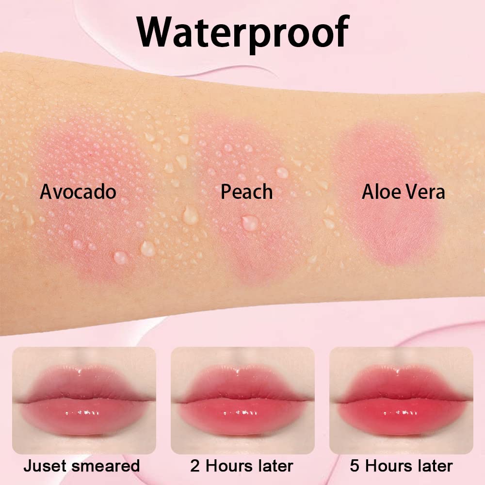evpct 3Pcs Aloe Vera Avocado Peach Tinted Lip Balms Tint Stain Lipstick for Women PH Color Changing Lipstick Balm Stain Gift Set Queen Girls Korean Mood Long Lasting Color Change Light Pink Lipsticks