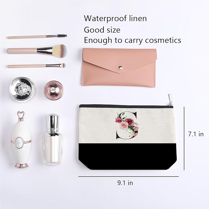kdxpbpz Initial Makeup Bag, Personalized Gifts for Women, Personalized Makeup Bag, Bridesmaid Gifts, Cosmetic bags for Women (Letter S)