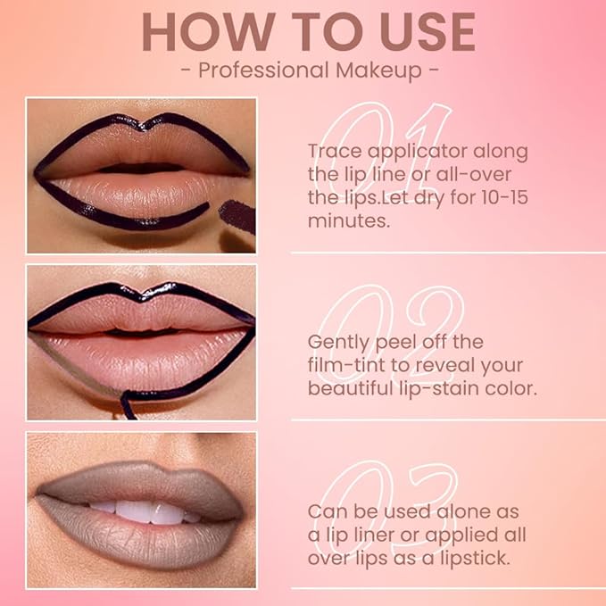JUAAZIN 2Pcs Matte Liquid Lip Stain Peel Off Lip liner Tattoo, Matte Peel Off Lip Stain, Long Lasting Waterproof Lipstick Lip Gloss Stain, Transfer-proof for All Skin Types (0.24 fl oz-04#+05#)