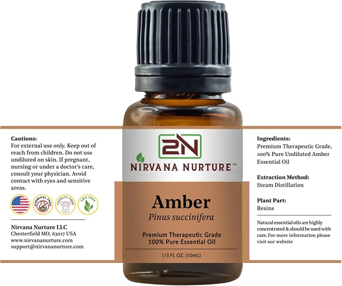 Nirvana Nurture Amber Essential Oil,100% Pure Undiluted, Aromatherapy Oil for Diffuser, Hair & Skin Care
