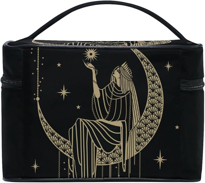 ZOEO Makeup Train Case Sacral Night Girl On Moon Korean Carrying Portable Zip Travel Cosmetic Brush Bag Organizer Large for Girls Women