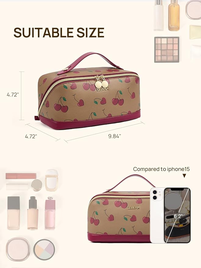 Telena Leather Make Up Bag Portable Travel Makeup Bag Waterproof