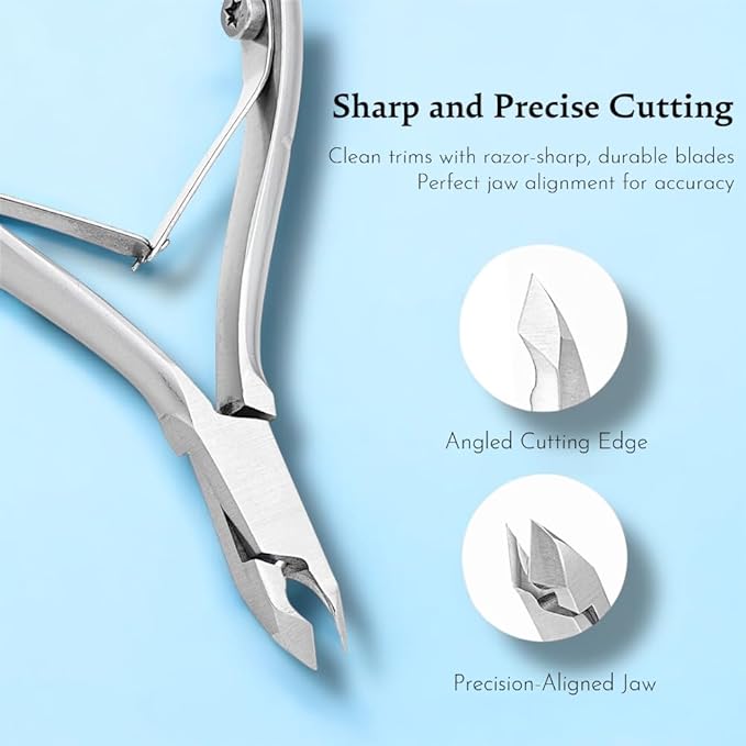 Beauty Power Manicure Pedicure Set 7-in-1 Stainless Steel, Ultra Sharp, Slanted Nail Clipper, Fingernail Clipper, Cuticle Nipper, Glass Nail File, Eyebrow Tweezers, Scissors, Case - Gift Idea - Gray