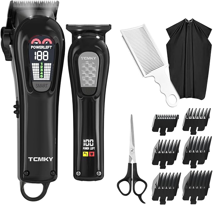TCMKY Hair Clippers Professional Cordless for Men, Barber Clippers for Hair Cutting Kit, Wireless LCD Display Hair Trimmers Set, Rechargeable Haircut Machine for Family (Black)