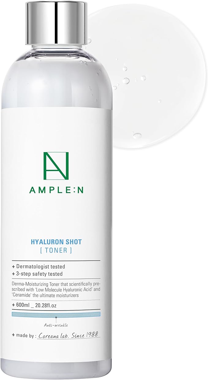 Ample:N Hyaluron Shot Toner, Korean Hydrating Face Toner, 20.3 fl oz