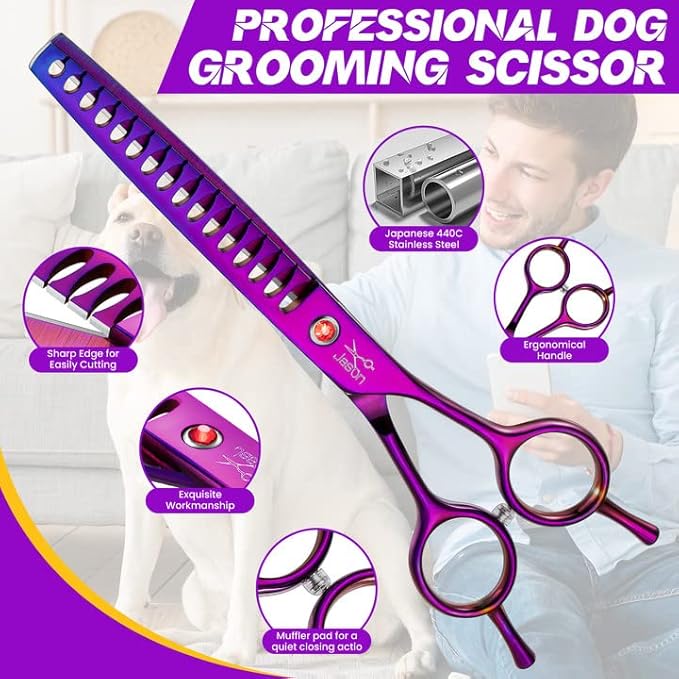 JASON Dog Grooming Chunker Scissor - 7" Professional Hair Shears Purple
