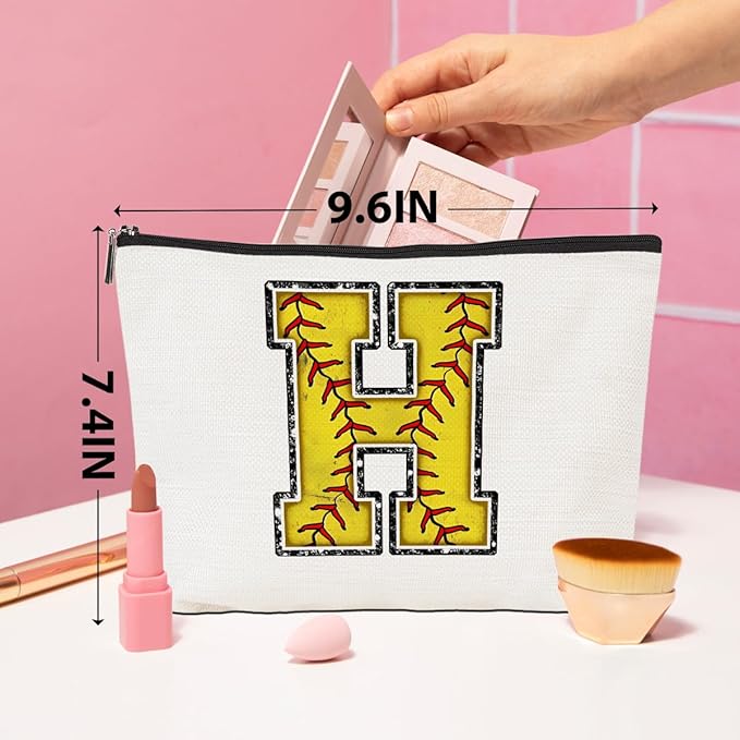 Softball Gifts Initial H Makeup Bag Softball Gifts for Team Cosmetic Bag