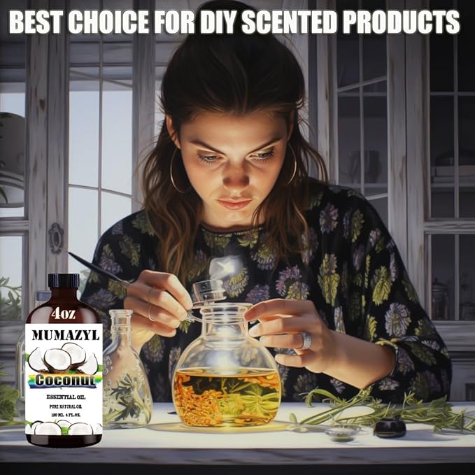 Coconut Essential Oil, Coconut Oil 4 Fl Oz 120ML for Diffuser Humidifier Yoga Cleaning DIY Candle Soap Making MUMAZYL Essential Oils