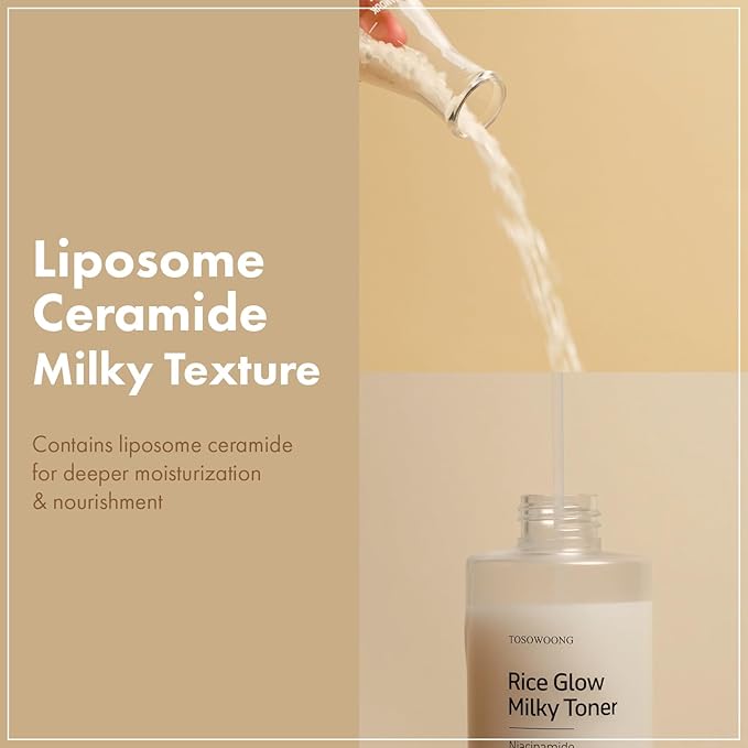 TOSOWOONG Rice Glow Milky Toner for Glass Skin & Hydration, Dark Spots
