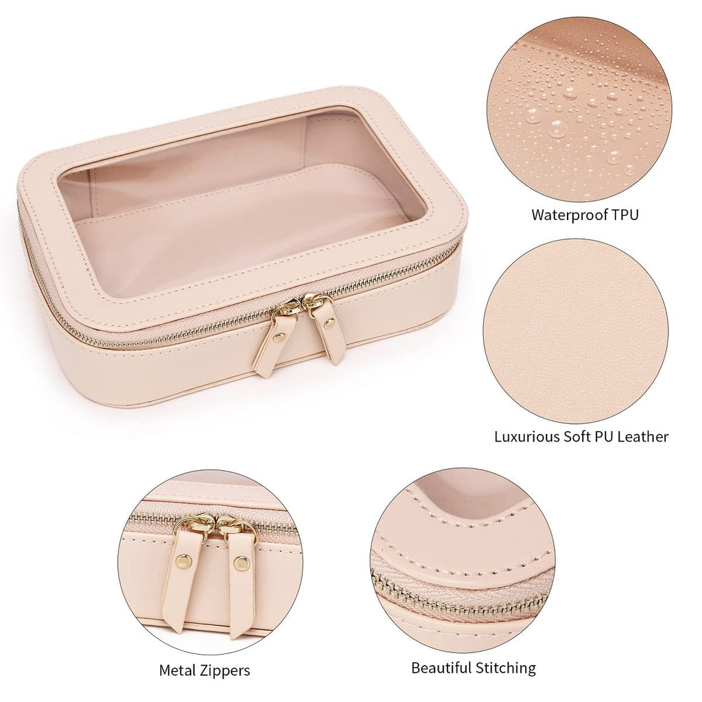 Pinkmik Clear Makeup Bag Transparent Travel Case for Cosmetics and Toiletries Women's Clear Car Bag with Zipper (Pink, Small)