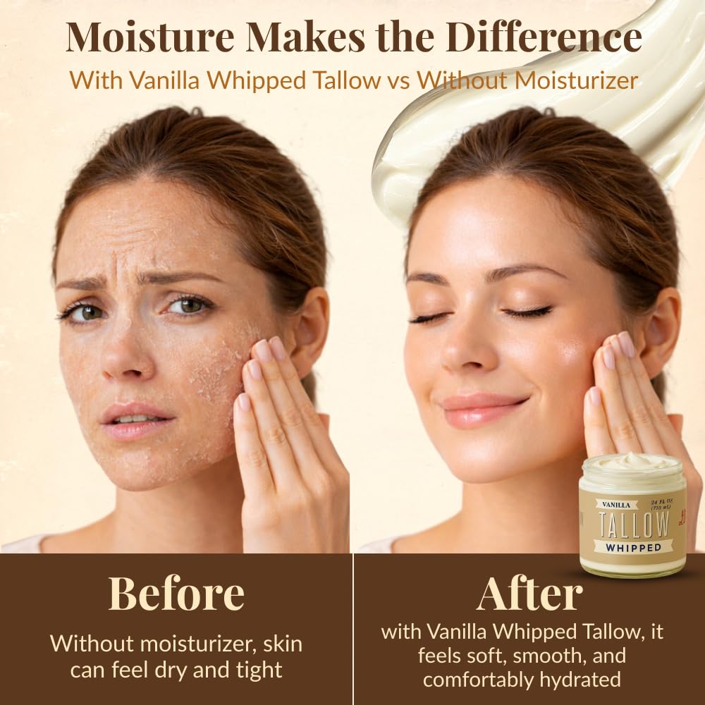 Lady May Tallow Whipped Tallow 9oz - All Natural Face Cream + Whole Body Moisturizer for Dry Skin - Made With Scented Oil Blend - No Preservatives, Parabens or Seed Oils - USA Made (Vanilla)