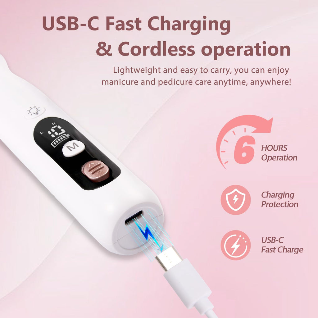 ZABOUL Electric Nail Drill Kit, Professional Manicure Pedicure Rechargeable & Cordless Nail File Buffer for Acrylic Nails Gel Polishing Removing Manicure Salon Home