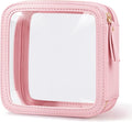 Yeeits Clear Makeup Bag Travel Size Toiletry Bag Organizer Case Quality PU Leather Transparent Small Cosmetic Bag Car Bag for Essentials with Durable Zipper (Pink)