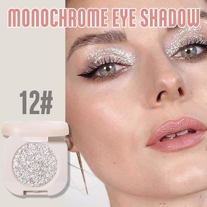 FeiCuiYun Glitter Shimmer Sparkle Eyeshadow Palette Makeup for Older Women, Silver Glitter Shimmer Metallic Holographic Multichrome Cream Iridescent Single Monochrome Eye Shadow Makeup, 12
