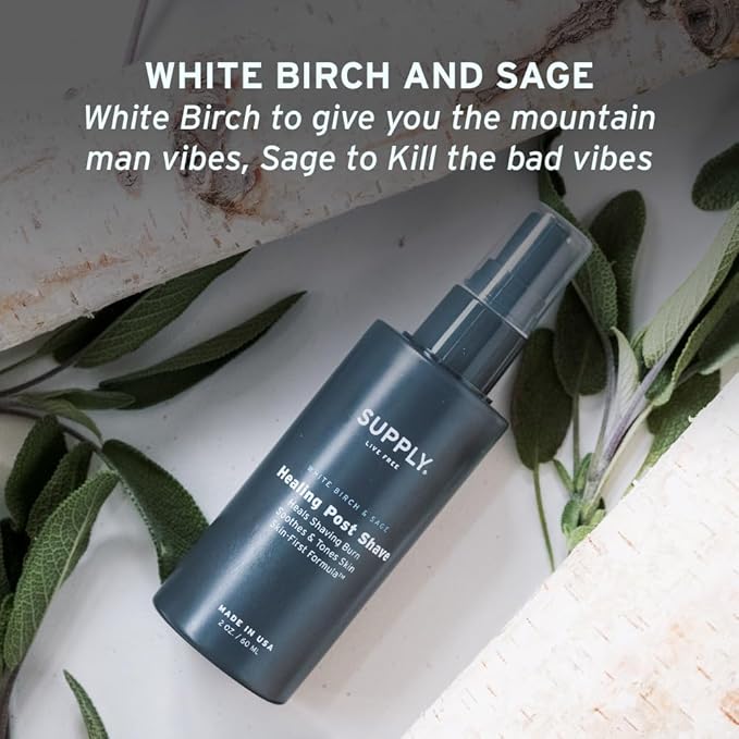 SUPPLY Healing Post Shave Spray for Men – Alcohol-Free Aftershave to Soothe Irritation, Hydrate Skin & Reduce Razor Burn – Sensitive Skin Friendly – White Birch & Sage, 2 oz