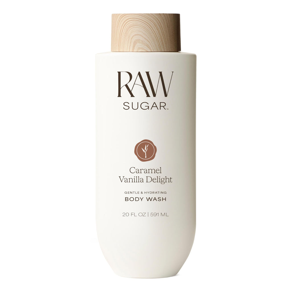 RAW SUGAR Caramel Vanilla Delight Gentle & Hydrating Body Wash, 20 Fl Oz (Pack of 1), Moisturizing & Indulgent Bath & Shower Gel, Vegan, Formulated without SLS/SLES & Parabens