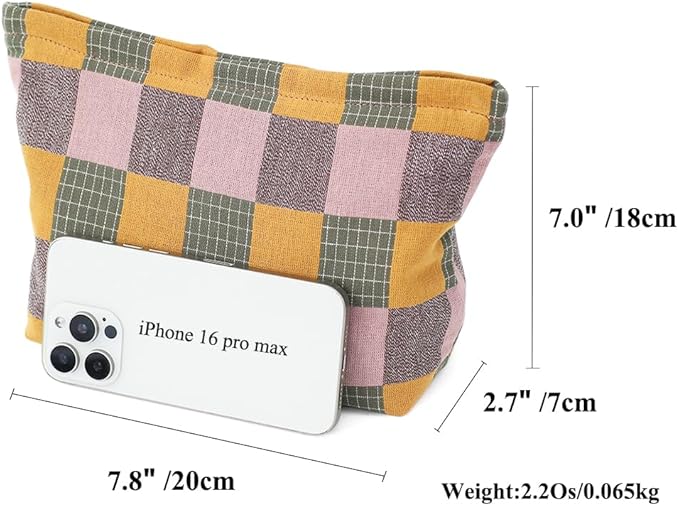 BBORGDC Plaid Cloth Makeup Bag - Large Capacity Travel Cosmetic Pouch & Toiletry Organizer with Zipper, Stylish Make Up Organizer for Daily Use,Gift for Women