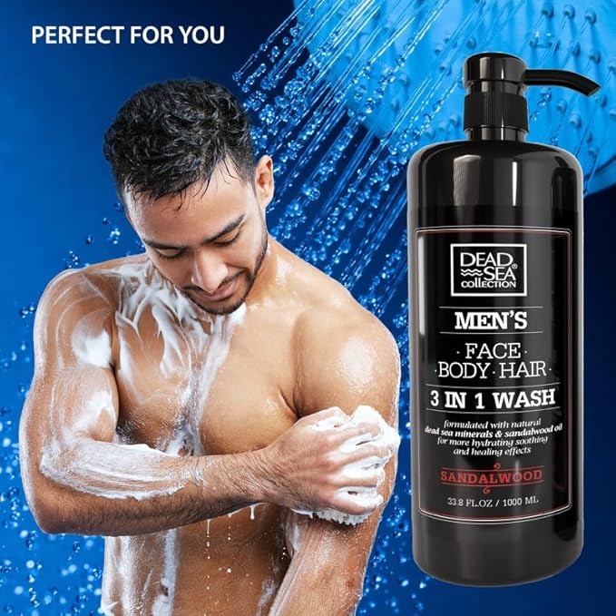Dead Sea Collection Sandalwood Men’s Body Wash – 3 in 1 Body Wash for Men for Hair, Face & Body – Moisturizing Shower Gel with Dead Sea Minerals – Pack of 2 (33.8 fl oz each)