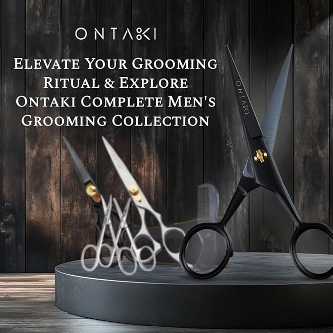 Ontaki 5" Beard & Mustache Scissors for Men with Combs - Black German Steel