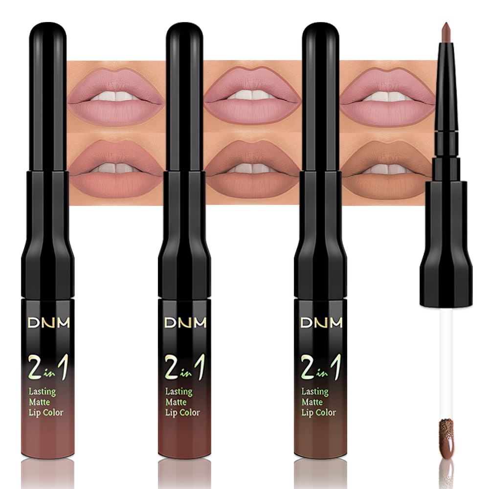 IATMOMOD 3Pcs 2 in 1 Pale Neutral True Nude Matte Lip Liner and Liquid Lipstick Stain Makeup Set for women, Long Lasting Smudge Proof Lip Tint Matte Finish Lip Gloss for All-Day Color Hold, Set30
