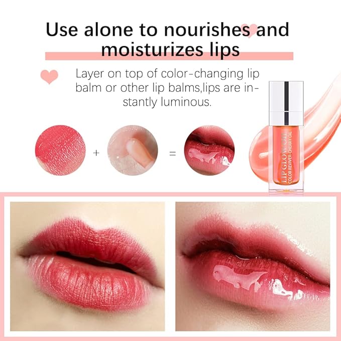 GECOMO Hydrating Lip Glow Oil, Lip Oil Gloss Transparent Toot Tinted Nourishing Long Lasting Repairing Lightening Lip Lines (CLEAR) 0.2 OZ