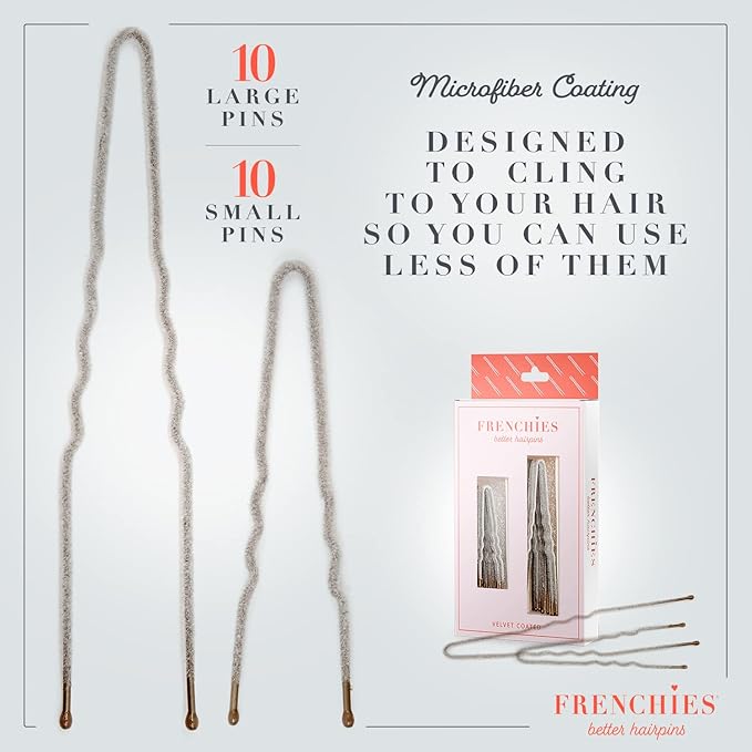 Frenchies Velvet Coated French Hair Pin, Non Slip, 20 Count, Grey
