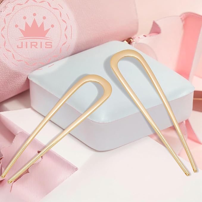 JIRIS 2PCS 5.5Inch French Hair Pins Large U-Shaped Pins for Women and Girls Fashion Metal Hair Pin French Twist Hair Pins for Buns, Updos,Stylish and Functional(set3-gold)