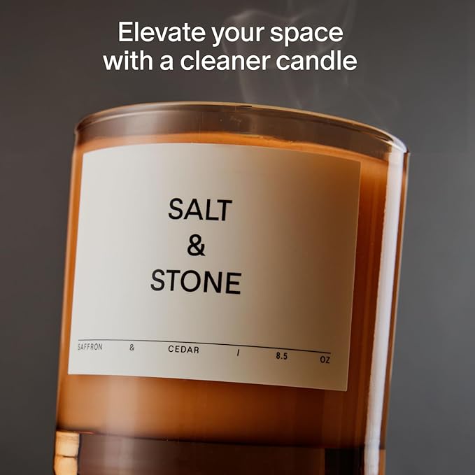 Salt & Stone Coconut & Soy Blend Scented Candle, Saffron & Cedar 8.5 oz