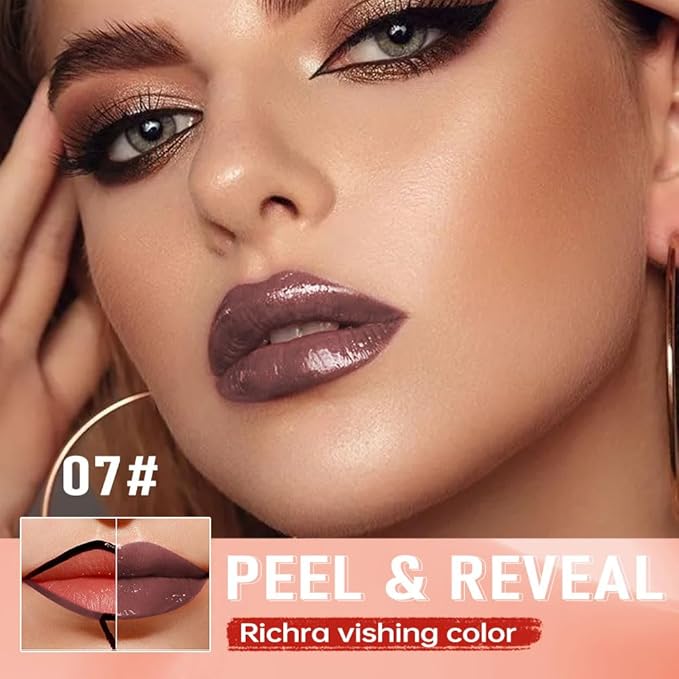 Chocolate Brown Peel Off Lip Gloss Tattoo and Lip Oil, Lip Stain Peel Off Masque - Peel Off Lip Tint,Long Lasting Waterproof Transfer-proof Lip Mask Lip Gloss Peel Off Lip Liner,Stay Lip Makeup 07#