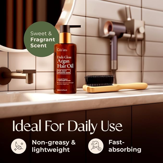 Gya Labs Daily Gloss Argan Oil - 3.4 Fl Oz - for Frizzy, Damaged & Color- Hair - Strengthening, Shine & Protection