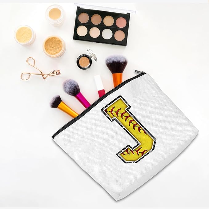Softball Gifts Initial J Makeup Bag Softball Gifts for Team Cosmetic Bag