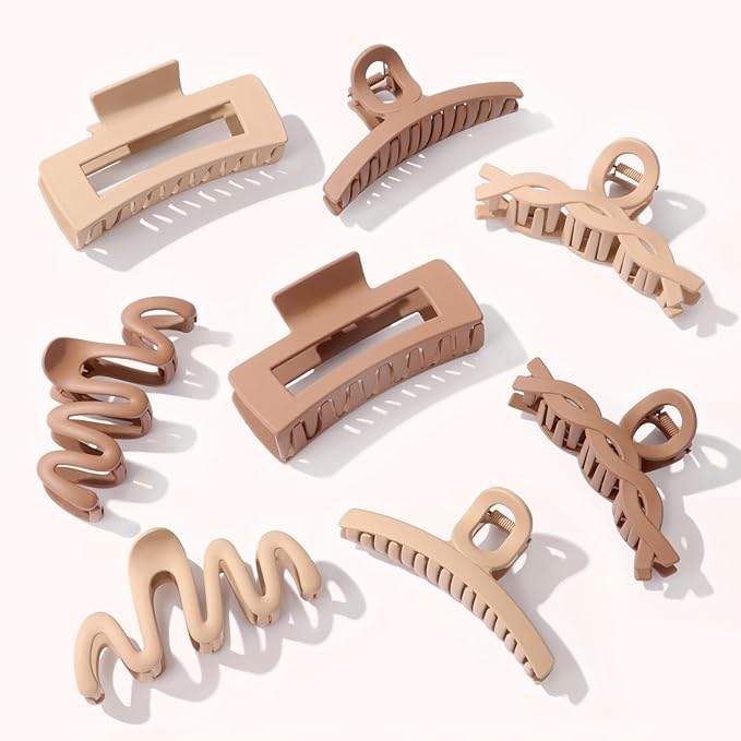 Matte Non-Slip Large Hair Clips for Women 8PCS (4 Beige+4 Khaki)