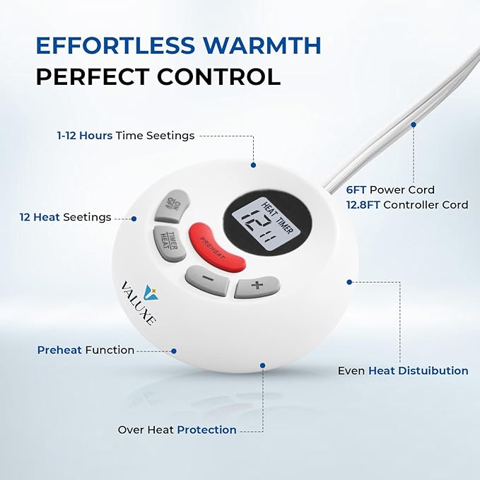 Heated Mattress Pad Queen Size Quilted Zone Heating Electric Bed Warmer Luxury Comfort Heat Mattress Pad Cover Dual Controller（10 Heat Setting | 1-12 Hours Auto Shut Off | with 8-21 Inch Deep Pocket）