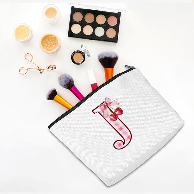 CQM Cherry Bag Initial J Makeup Bag Cherry Gifts for Women Cosmetic Bags
