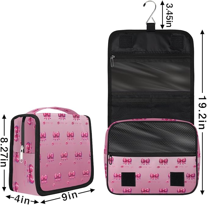 YoYoYuchong Travel Toiletry Bag for Women & Men Pink Beautiful Flower Hanging Cosmetic Organizer Portable Waterproof Makeup Case Make Up Bag with Compartments Travel Essentials for Bathroom Shower