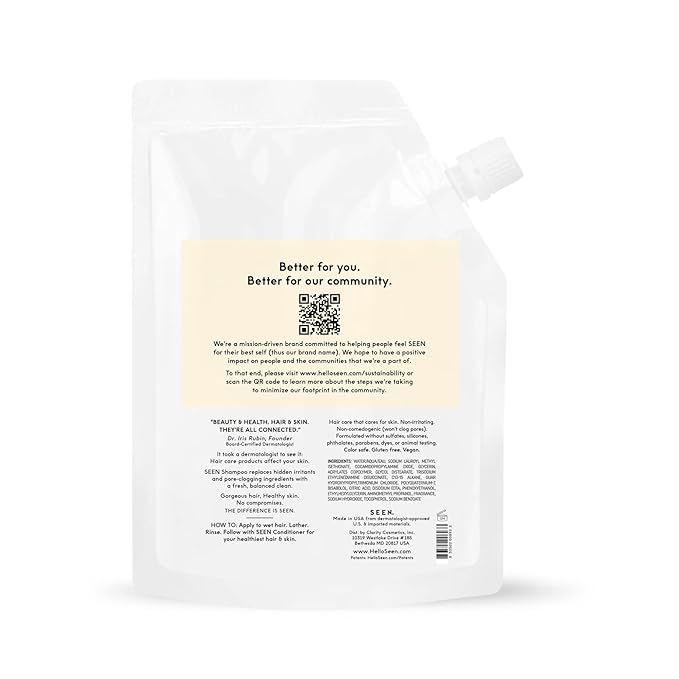 SEEN Shampoo Eco-Refill, Scented - Non-Comedogenic Hair Shampoo- Dermatologist-Developed - Safe for Sensitive, Eczema & Acne Prone Skin